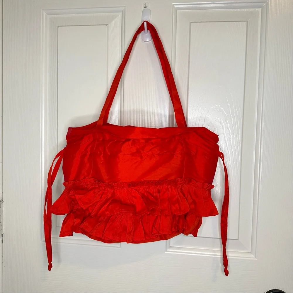 Anthropologie X Damson Madder Red Sita Frilly Pouch Bag OS Boho Cottage Prairie - Picture 2 of 10